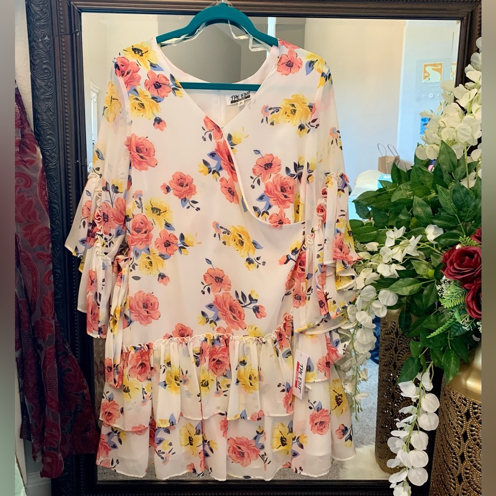 Floral Print Belted Chiffon Dress